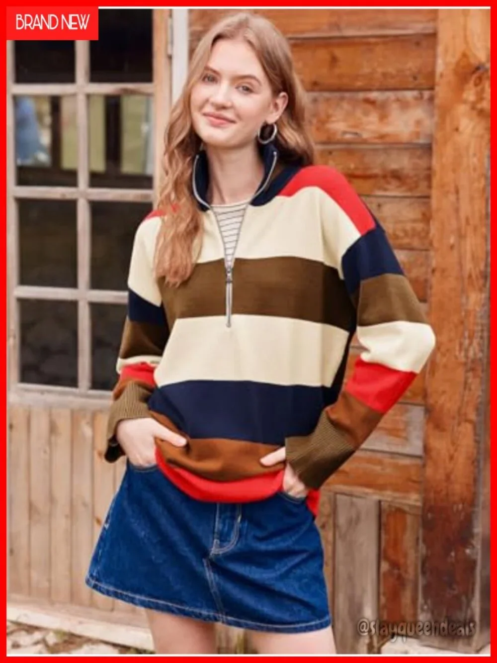 Oversized Half Zipper Turtleneck Sweater Long Sleeve S-2XL